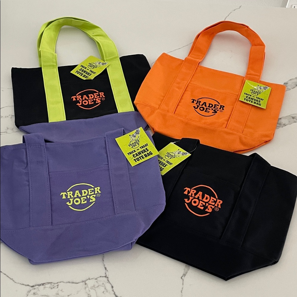Lot of 4 Trader Joe’s Halloween Trick or Treat Canvas Tote Bags Limited Edition